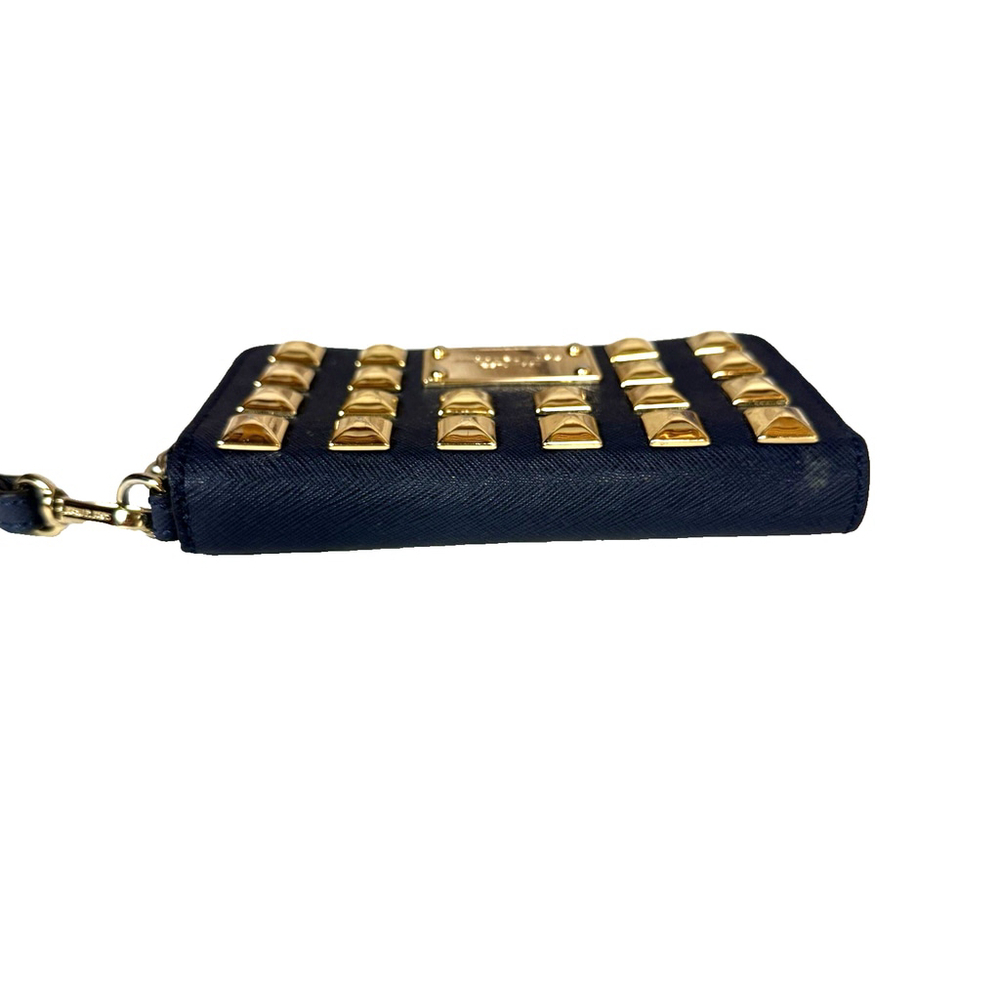 Michael Kors Navy and Gold Studded Grayson Wristlet Small Clutch - Picture 6 of 15